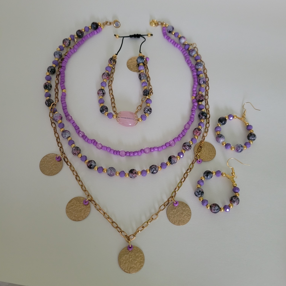 No Boundaries Purple and Gold Layered Necklace Set